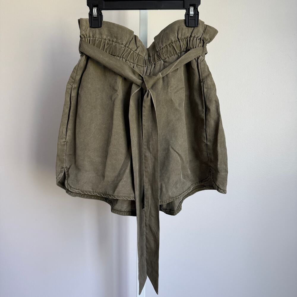 Express sz S Olive Green Linen Blend High Rise Belted Paperbag Shorts